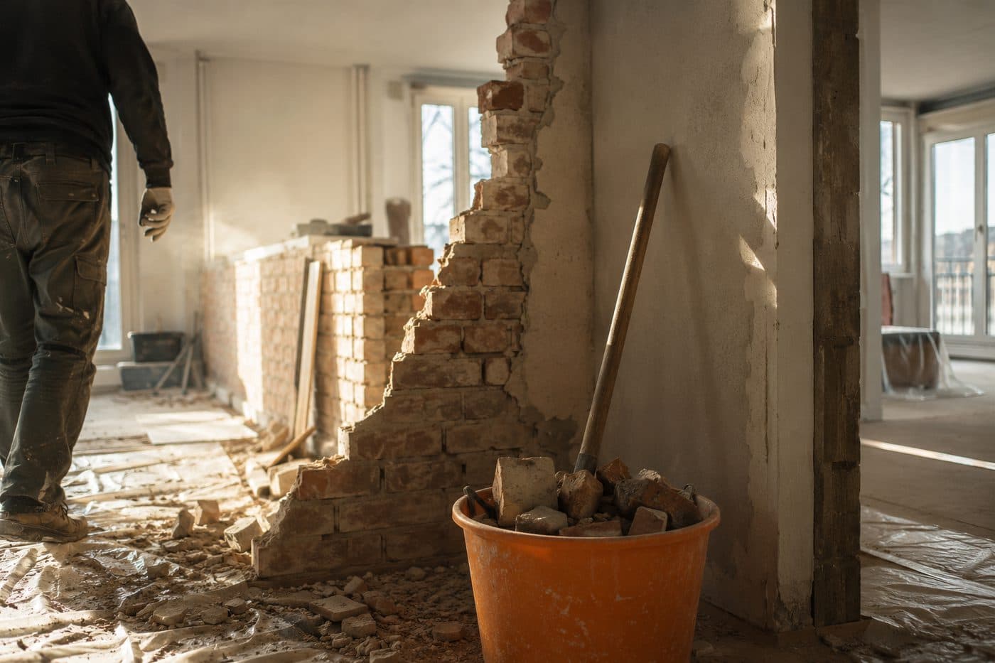 Rückbau: Innenwand wird kontrolliert abgebrochen